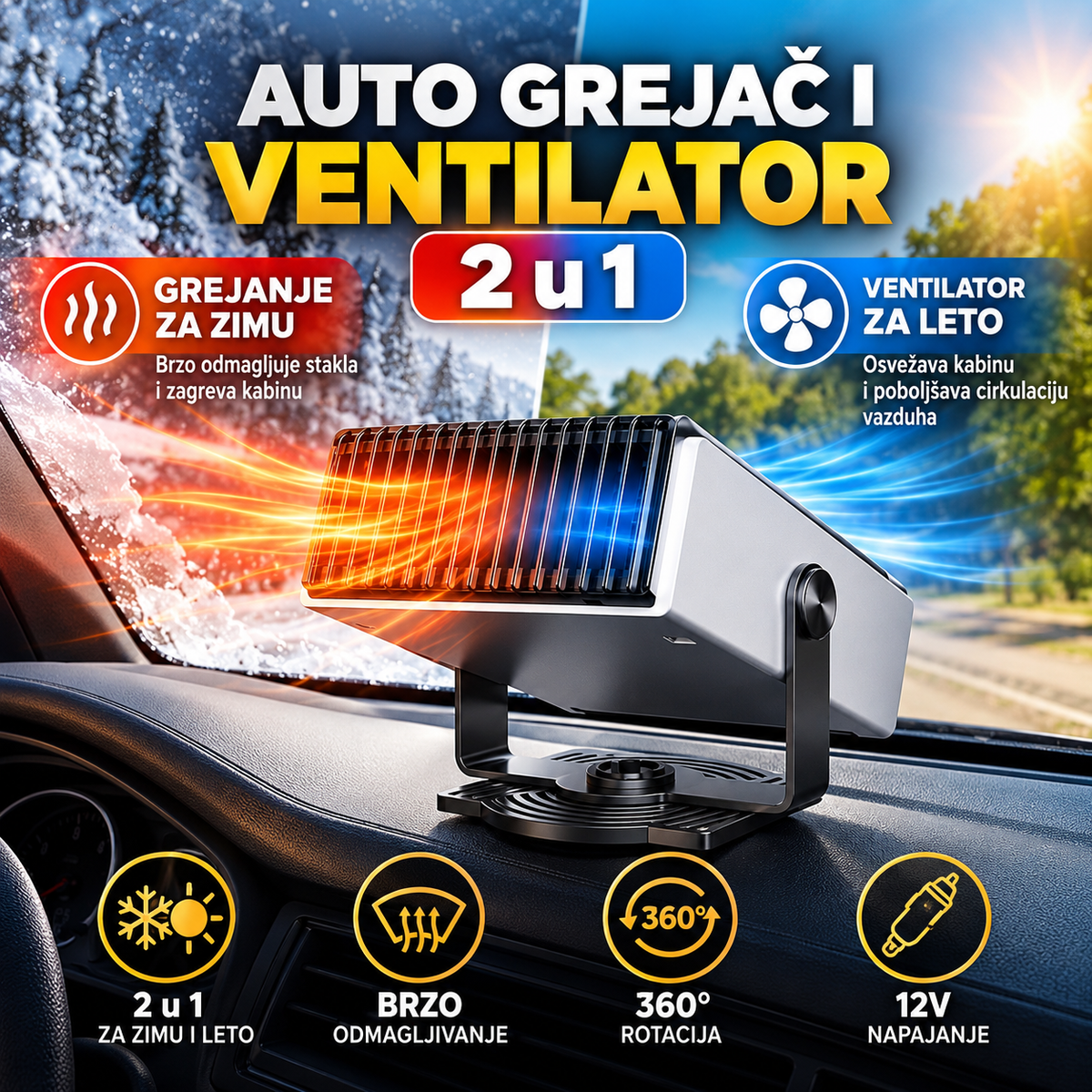 Auto Grejač Ventilator 2u1