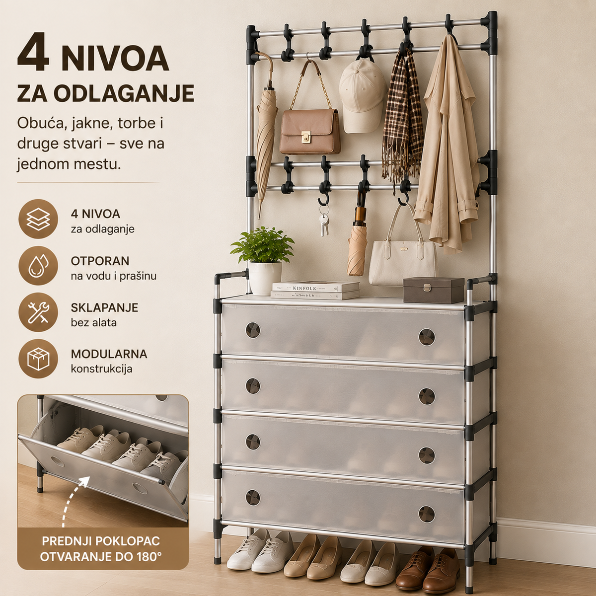 4-spratni organizator za obuću i garderobu