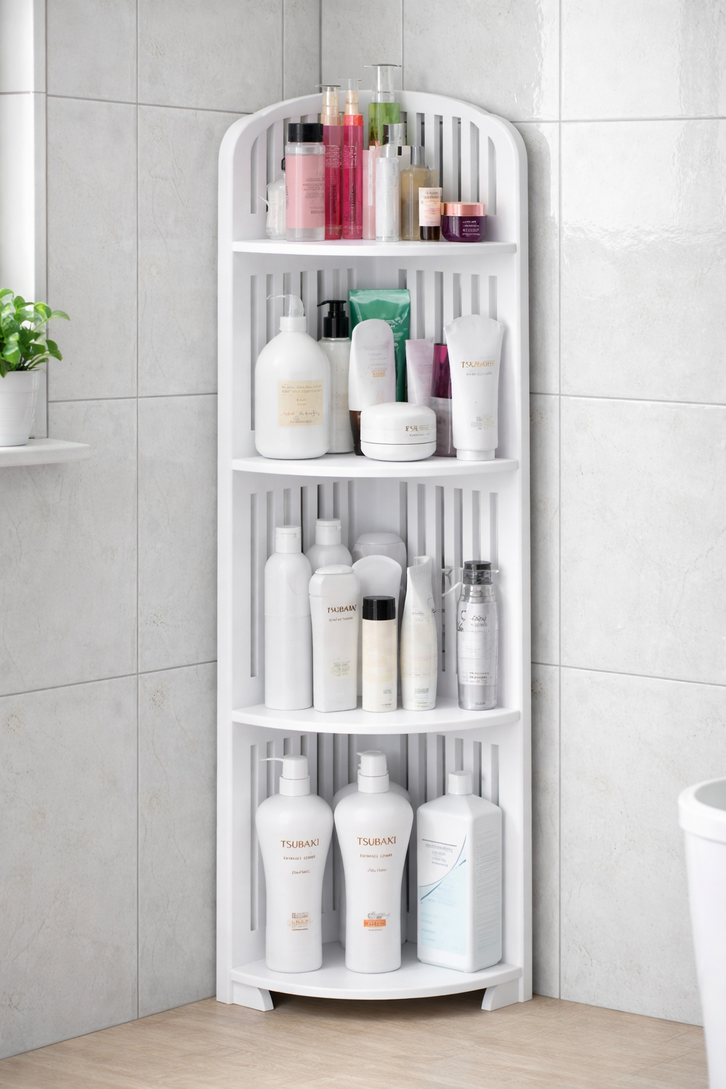 Ugaona kupatilska polica – organizacija bez bušenja