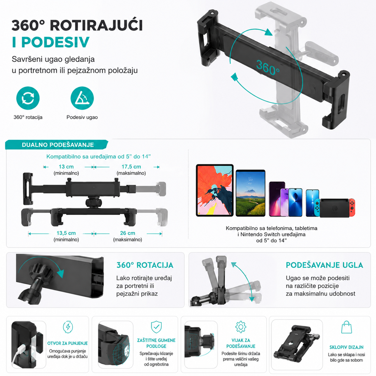 Podesivi držač za tablet i telefon