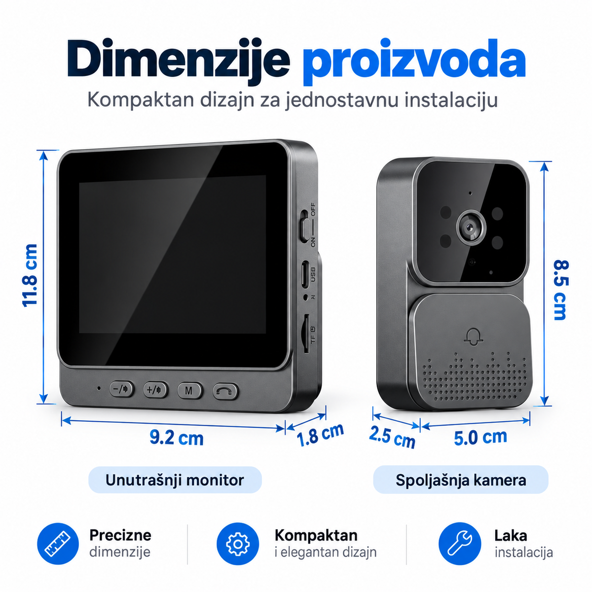 Bežični video interfon bez Wi-Fi veze (1080P, noćni vid)
