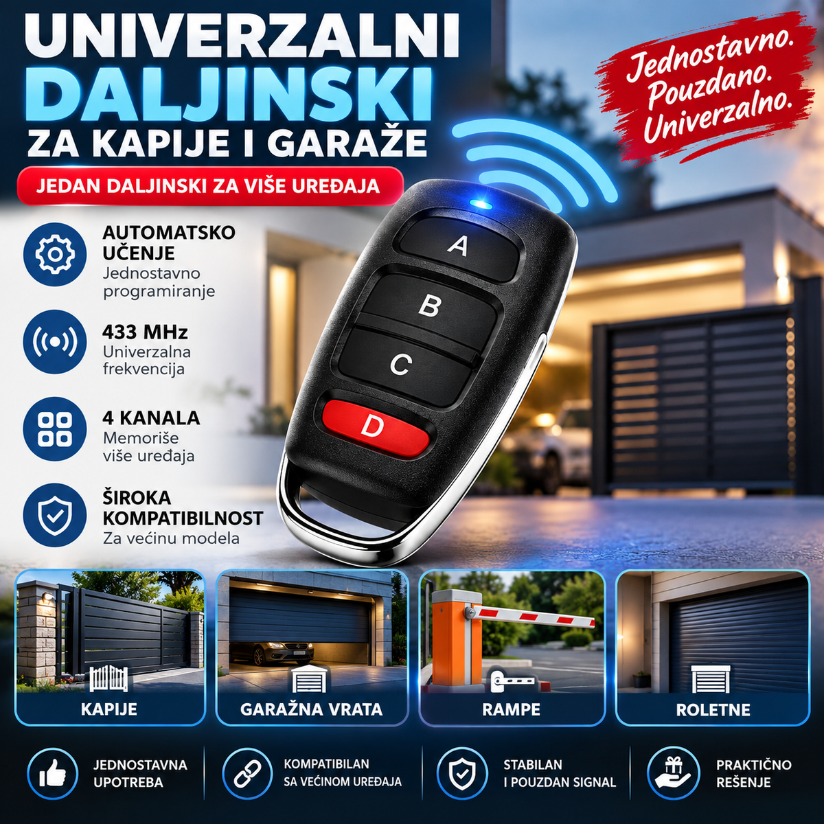 Univerzalni daljinski za kapiju i garažu (4 kanala)