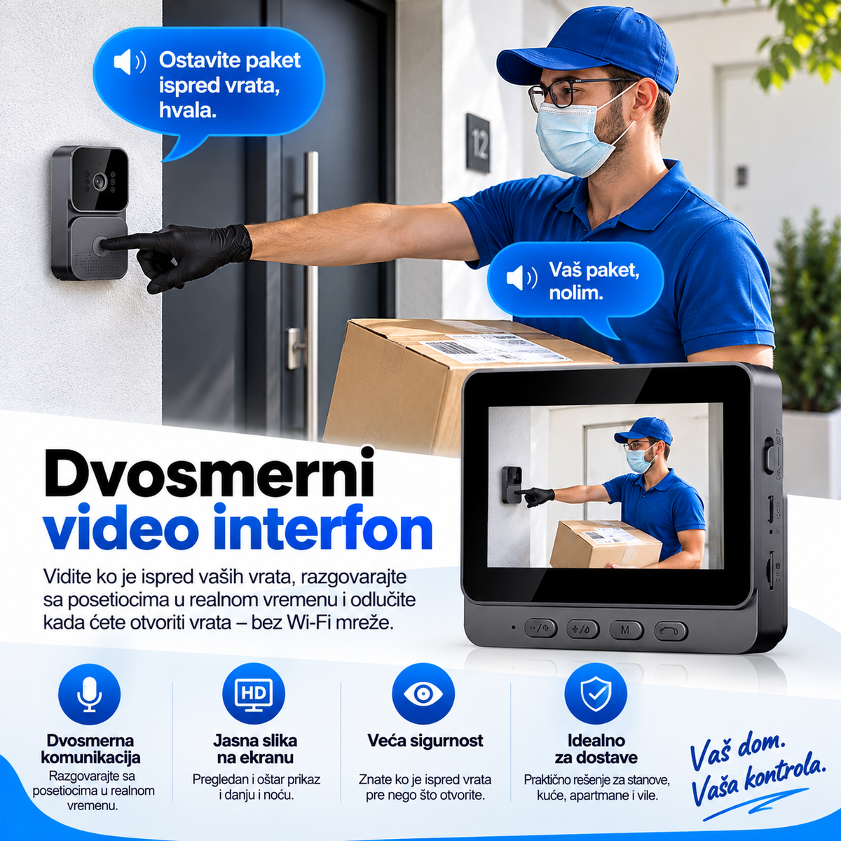 Bežični video interfon bez Wi-Fi veze (1080P, noćni vid)