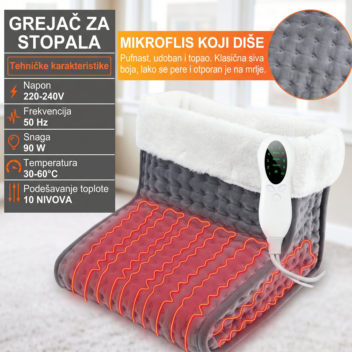Električni Grejač Za Oba Stopala - SIVA