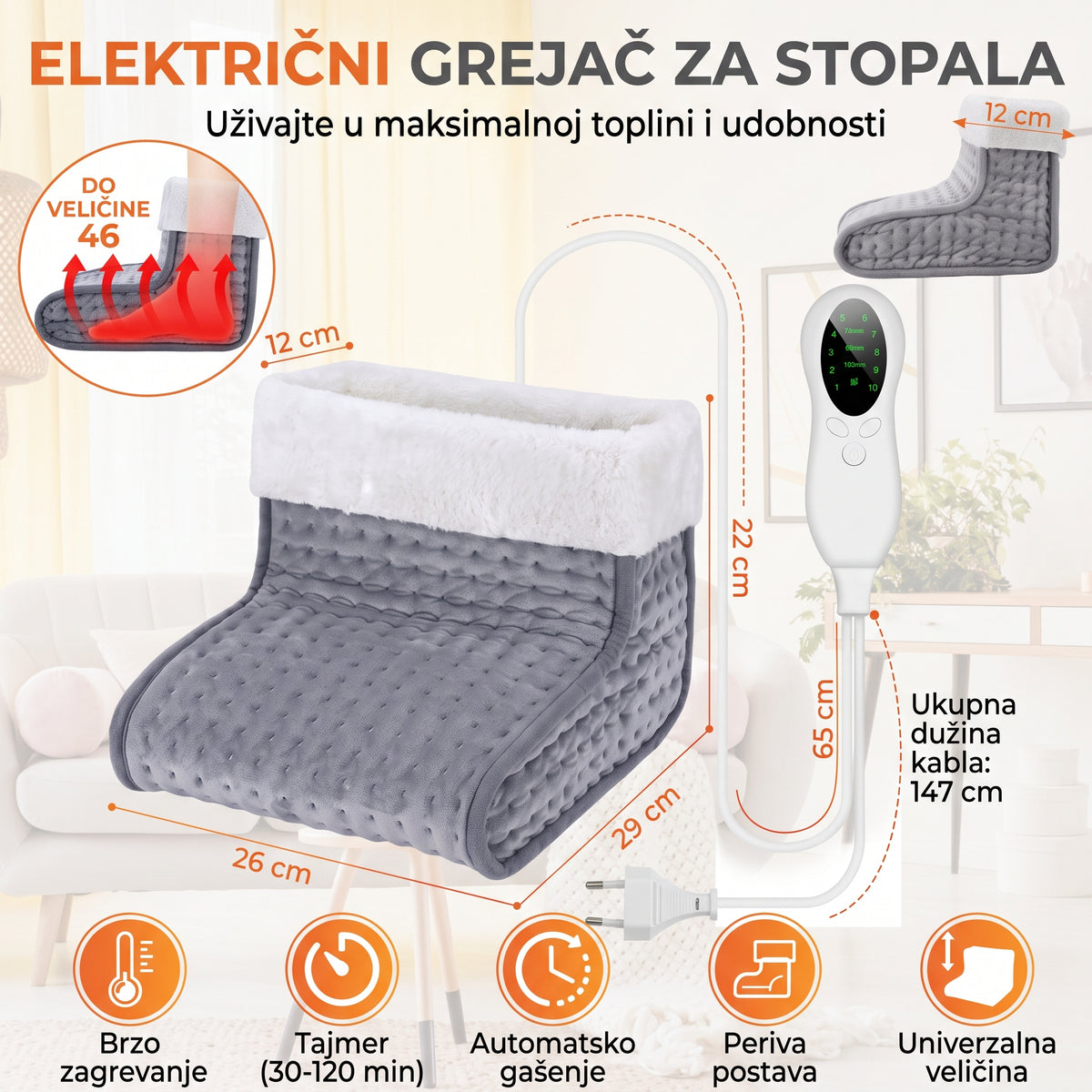 Električni Grejač Za Oba Stopala - SIVA