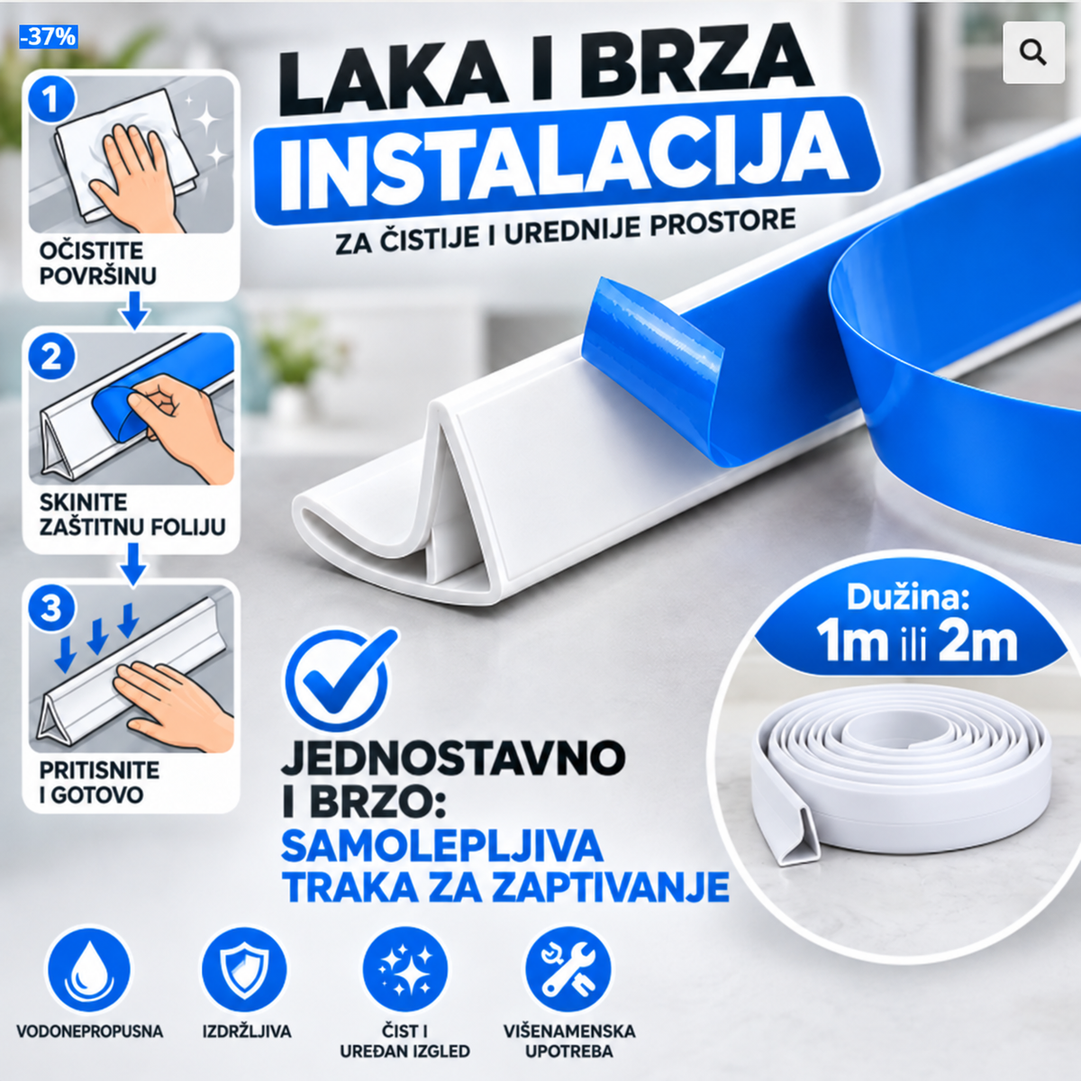Silikonska samolepljiva tuš barijera za vodu