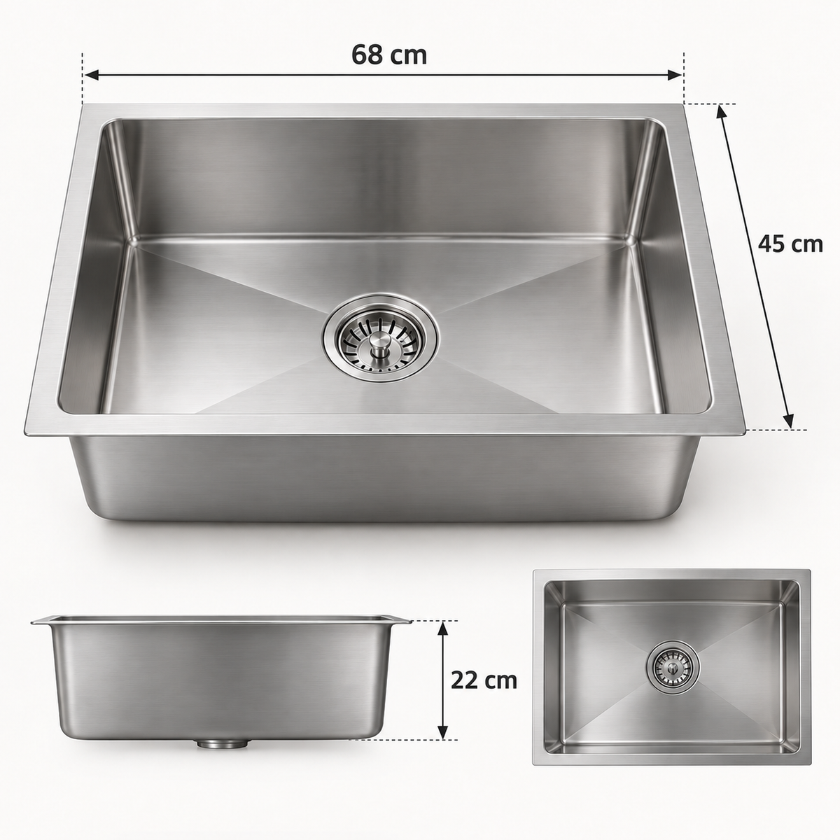 Dimenzije INOX sudopere 68 × 45 × 22 cm
