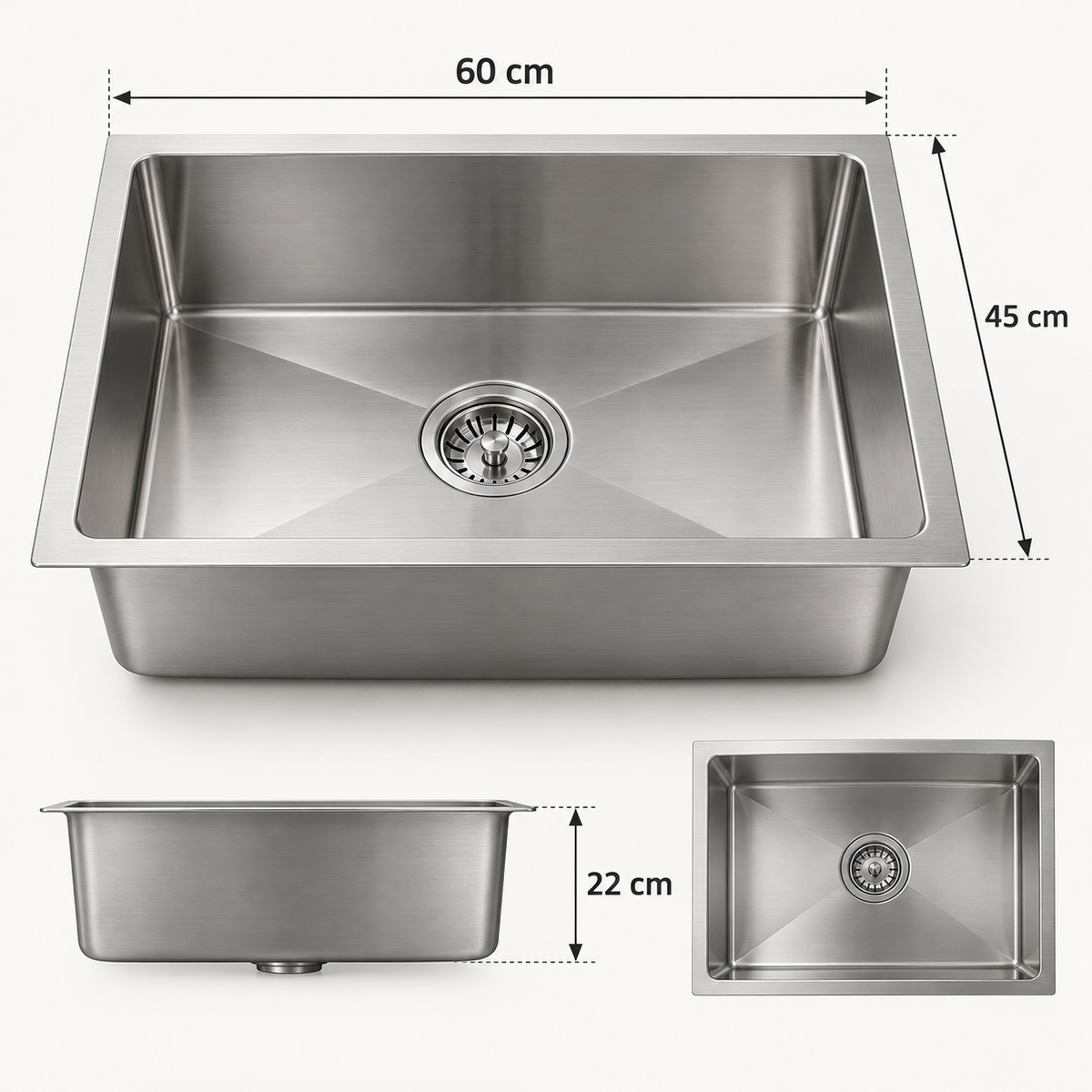 Dimenzije INOX sudopere 60 × 45 × 22 cm