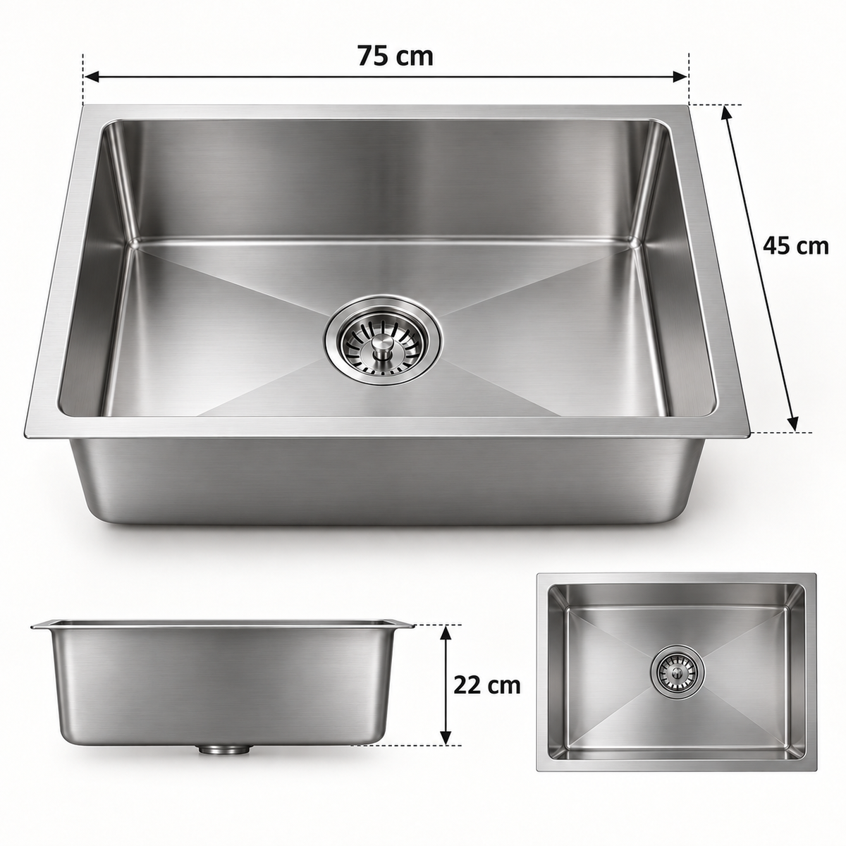 Dimenzije INOX sudopere 75 × 45 × 22 cm