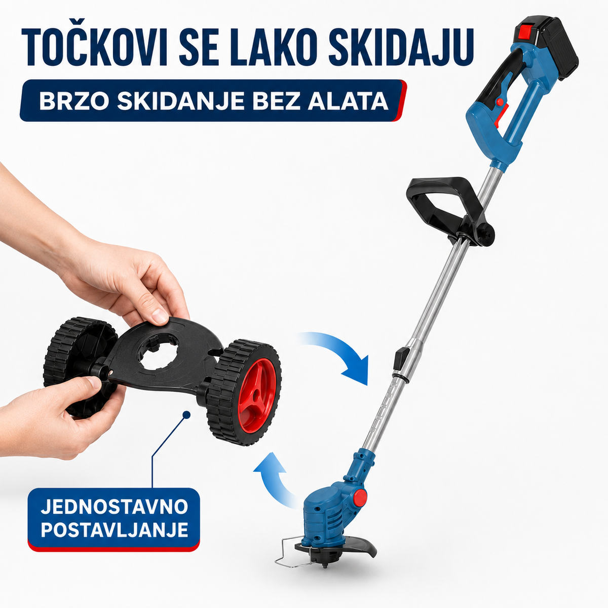 Aku Trimer sa 2 baterije + Točkovi + Set alata