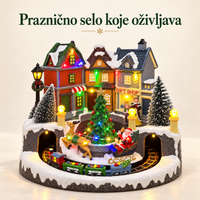 Novogodišnje LED selo sa muzikom i pokretnim vozićem