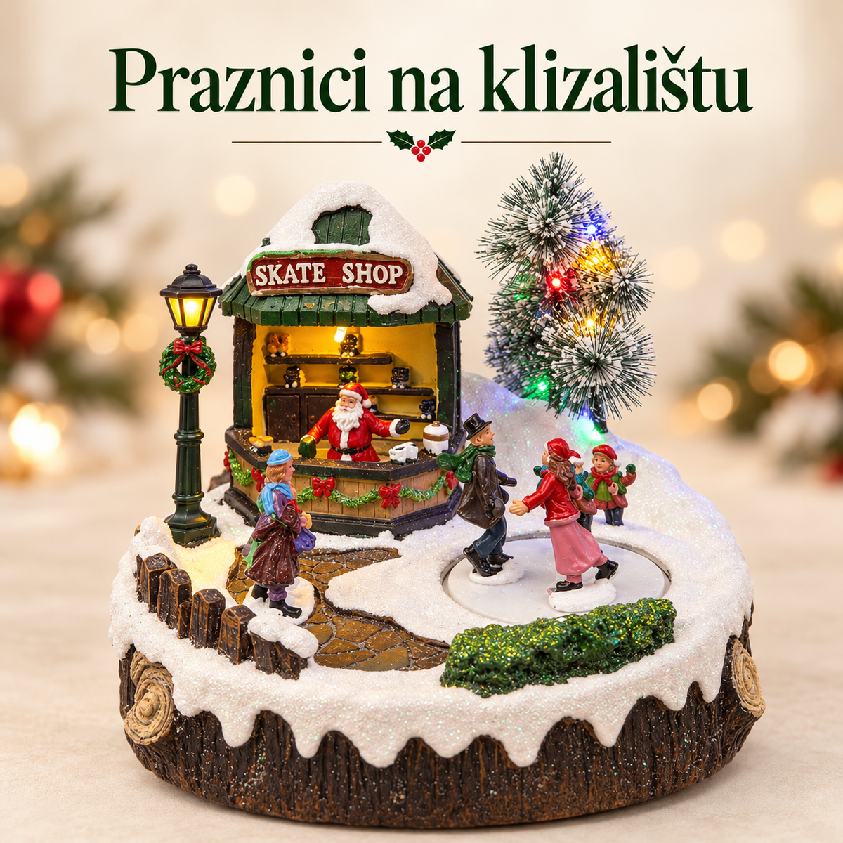Novogodišnje LED klizalište sa prodavnicom SKATE SHOP i figuricama klizača