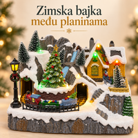 Novogodišnje LED planinsko selo sa vozićem i muzikom