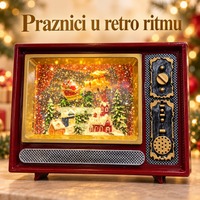 Novogodišnji svetleći retro TV sa zimskim selom