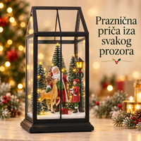 Visoki novogodišnji svetleći fenjer – Deda Mraz i irvas