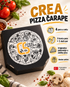 Zatvorena crna CREA Socks pizza kutija sa ilustracijom pice i prikazom sadržaja seta od četiri para čarapa