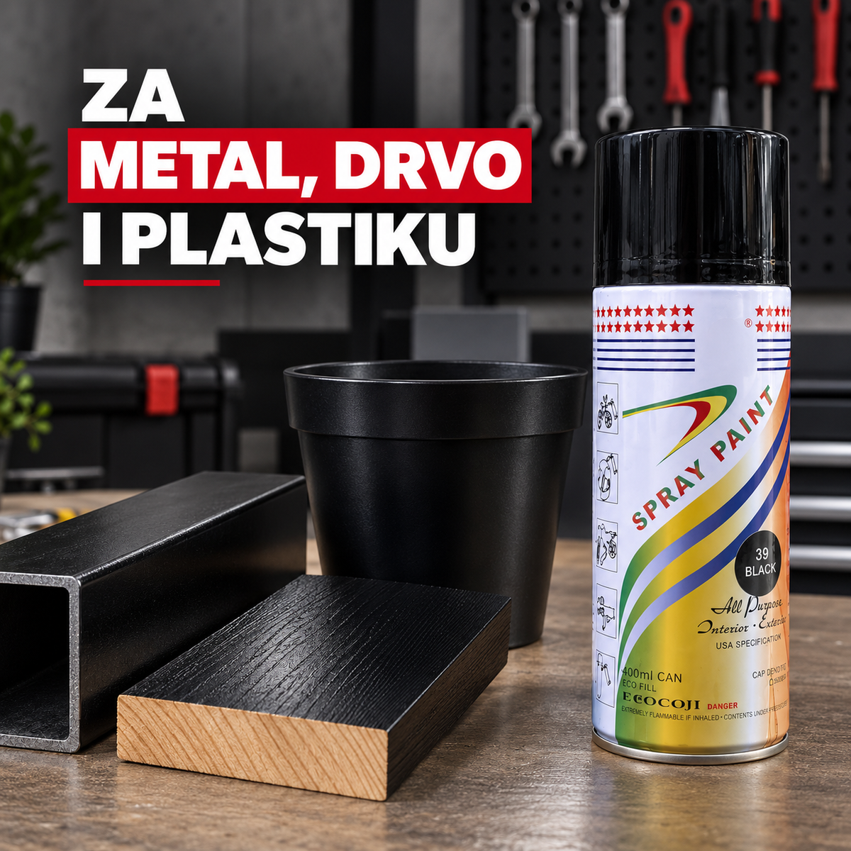 Crna akrilna boja u spreju za različite površine