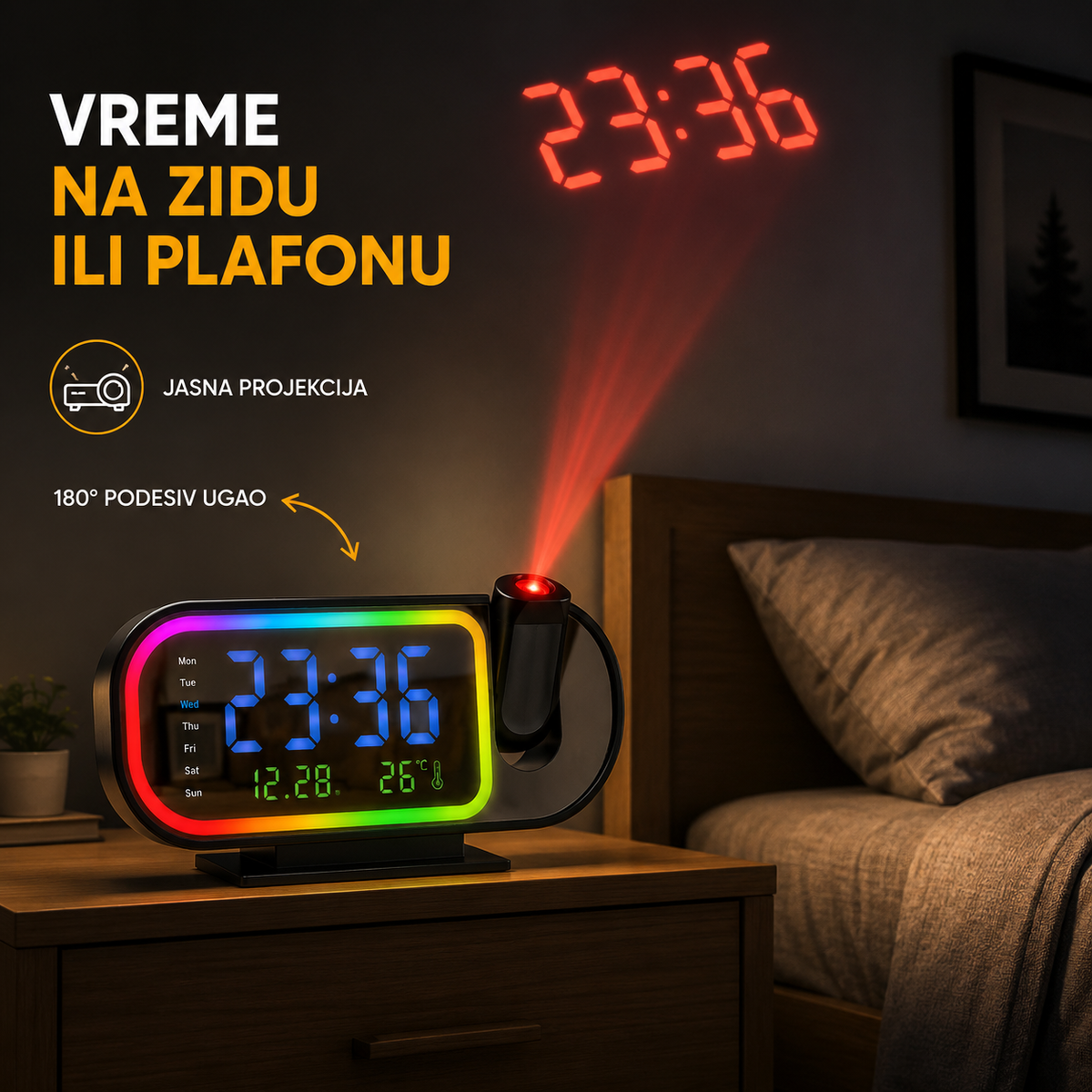 Digitalni sat sa projektorom vremena