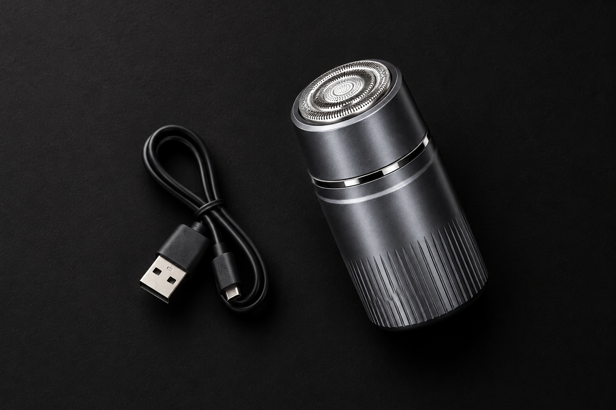 Бријач и USB кабл — AI илустративни приказ сета