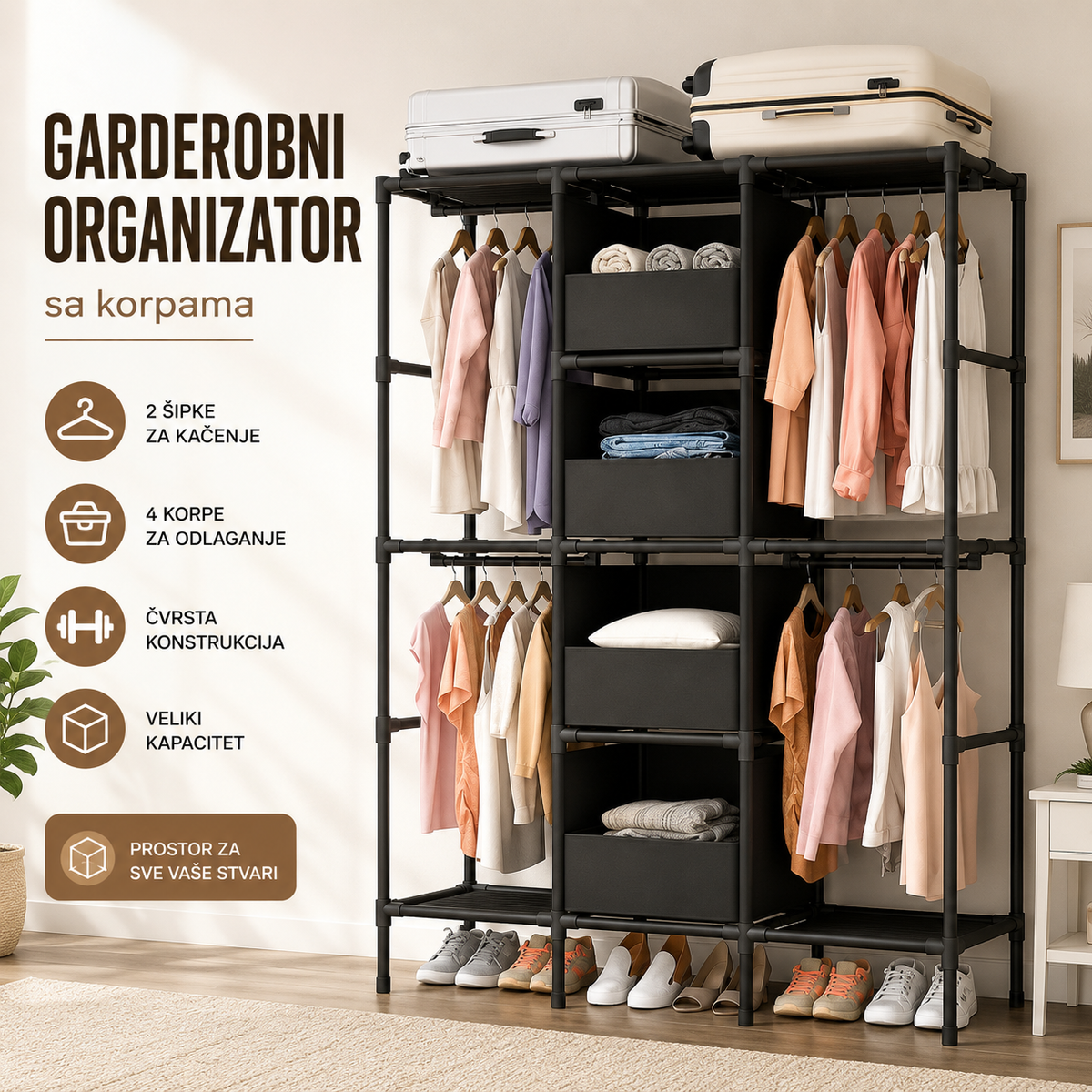 Garderobni organizator sa korpama