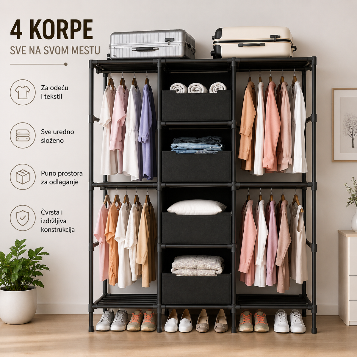 Garderobni organizator sa korpama
