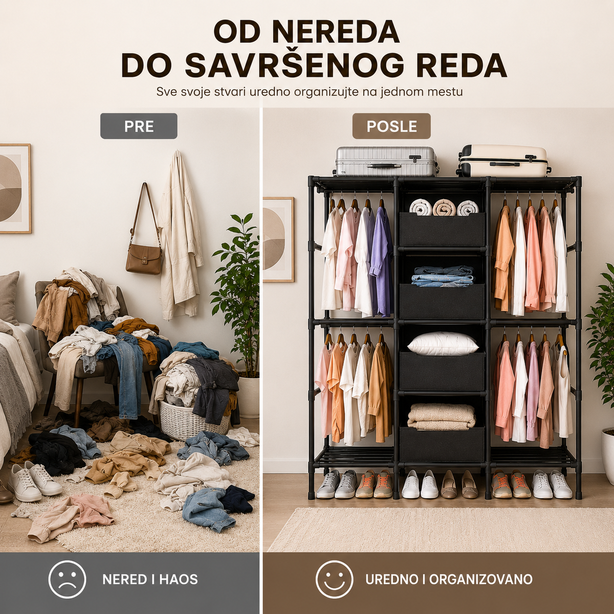 Garderobni organizator sa korpama