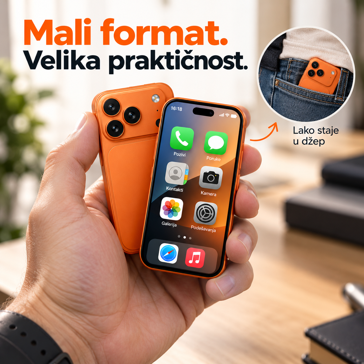 Mini telefon sa dve SIM kartice – narandžasti