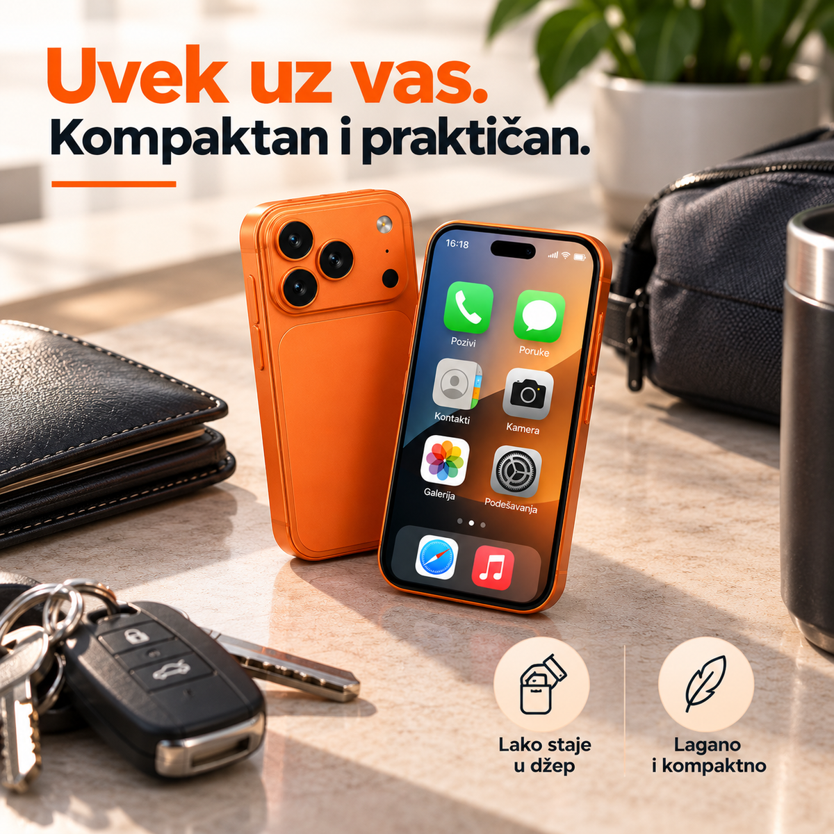 Mini telefon sa dve SIM kartice – narandžasti