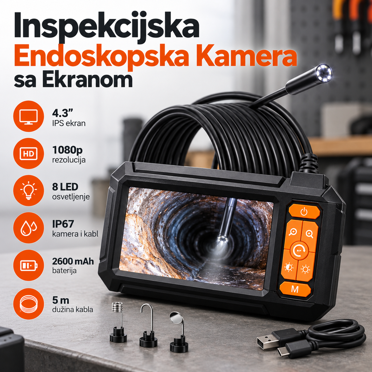 Inspekcijska Endoskopska Kamera sa Ekranom