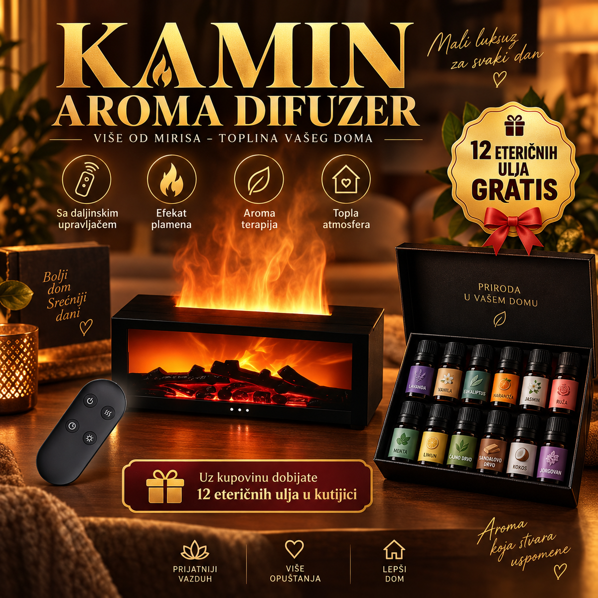 Kamin Difuzer + 12 eteričnih ulja