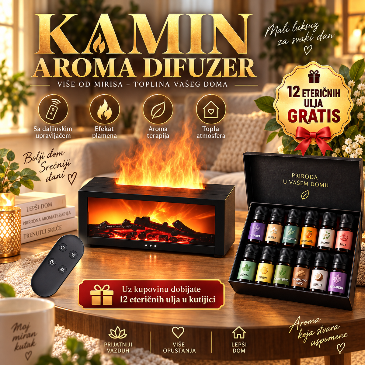 Kamin Difuzer + 12 eteričnih ulja