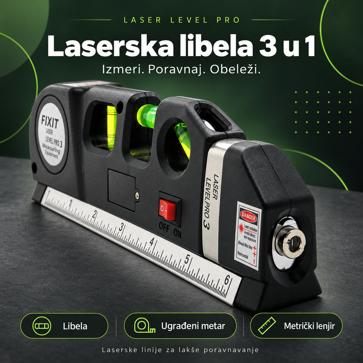 Laserska Libela 3/1 Vaser Vaga sa metrom, laserom i libelom