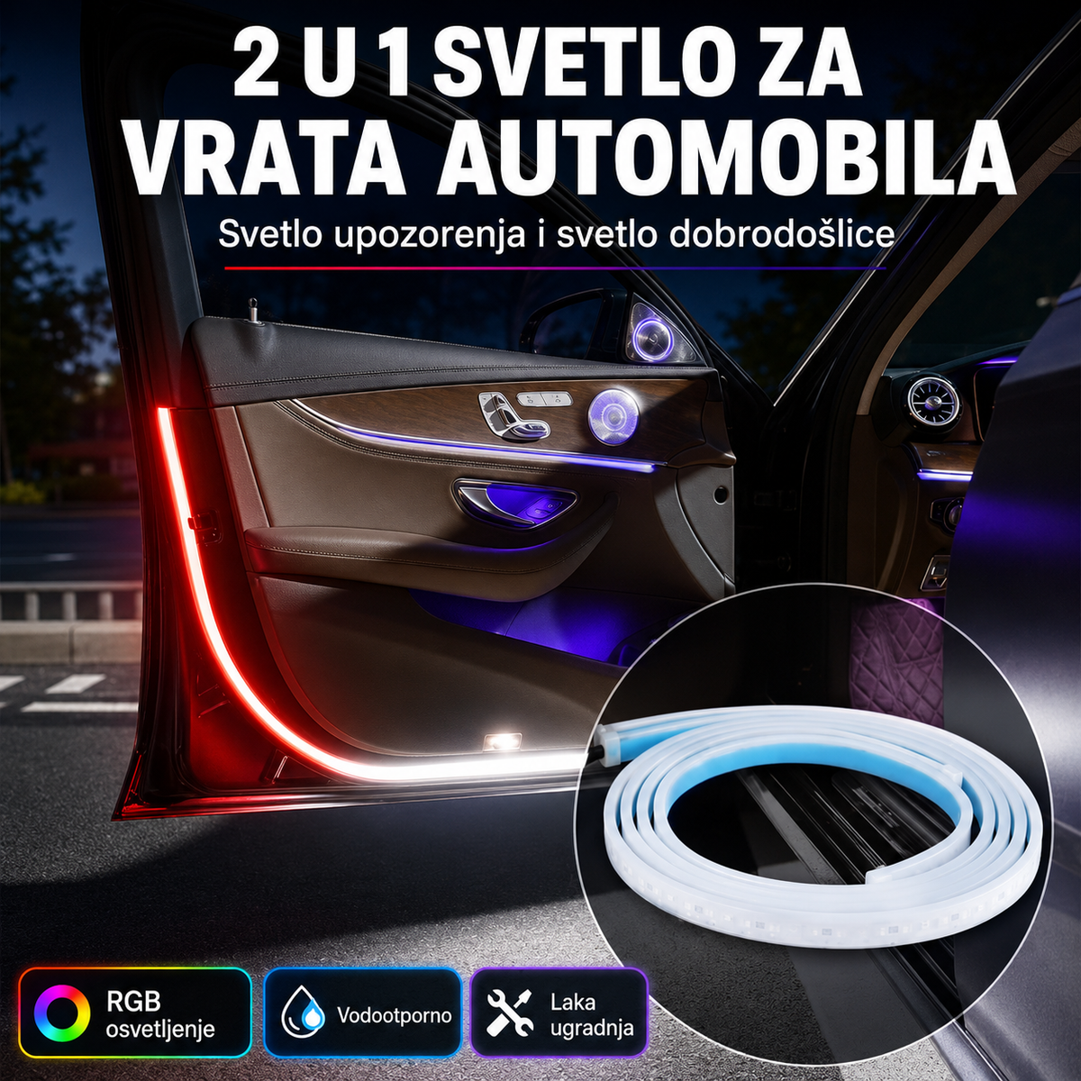 LED RGB ambijentalno svetlo za vrata automobila (2 komada)
