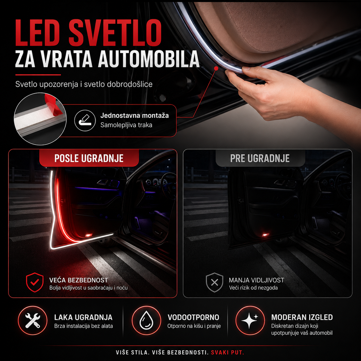 LED RGB ambijentalno svetlo za vrata automobila (2 komada)