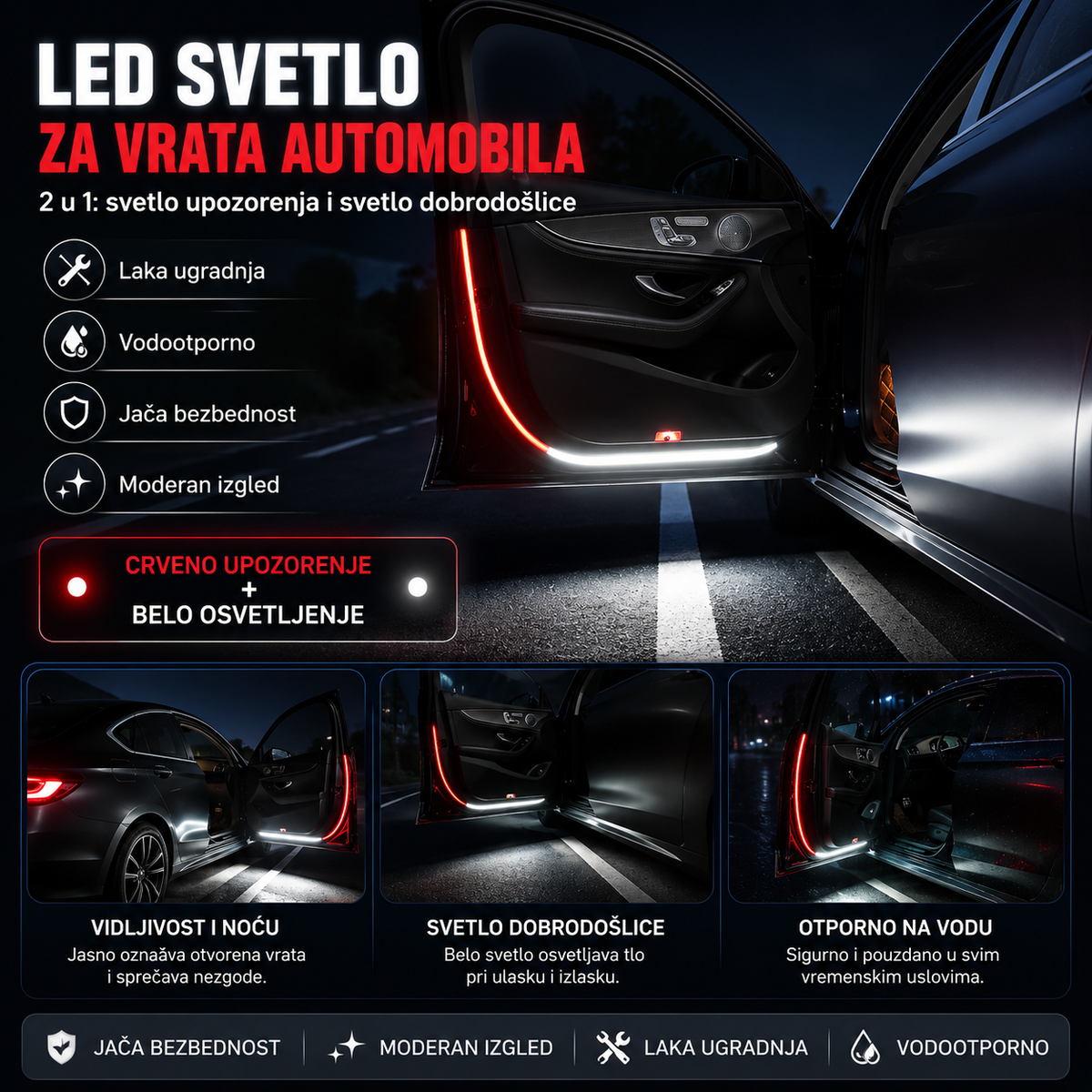 LED RGB ambijentalno svetlo za vrata automobila (2 komada)