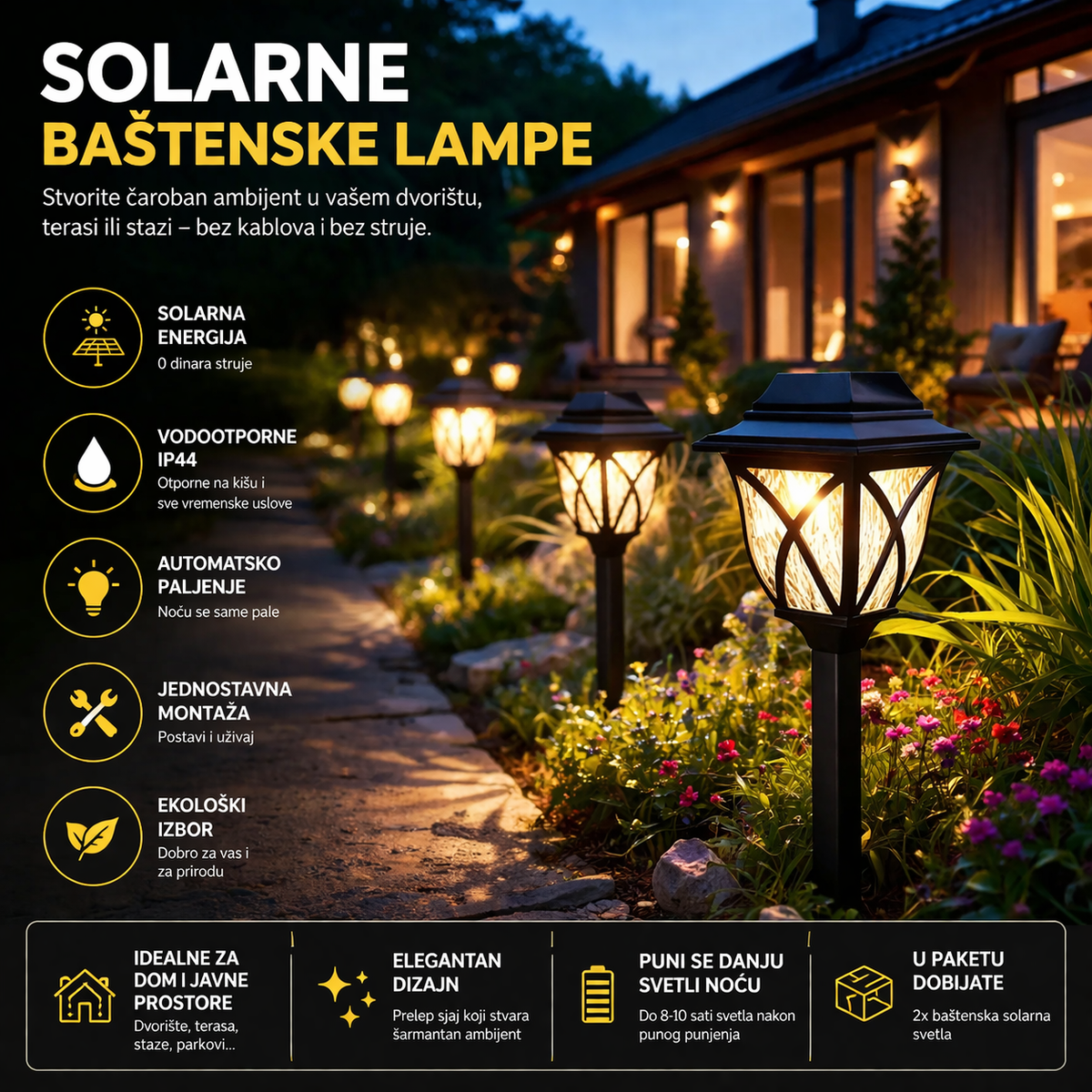 LED Solarna baštenska svetla IP44, Leural (6 kom)