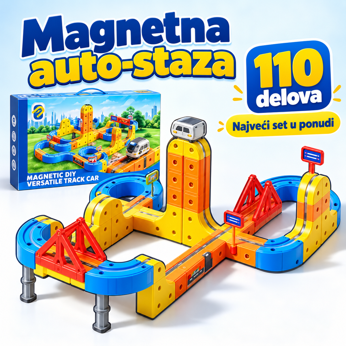 Magnetna auto-staza 6805E, najveći set od 110 delova sa rampama i mostovima.