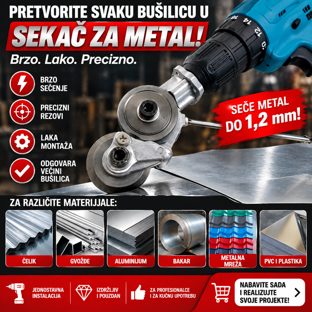 Nastavak za bušilicu za sečenje metala