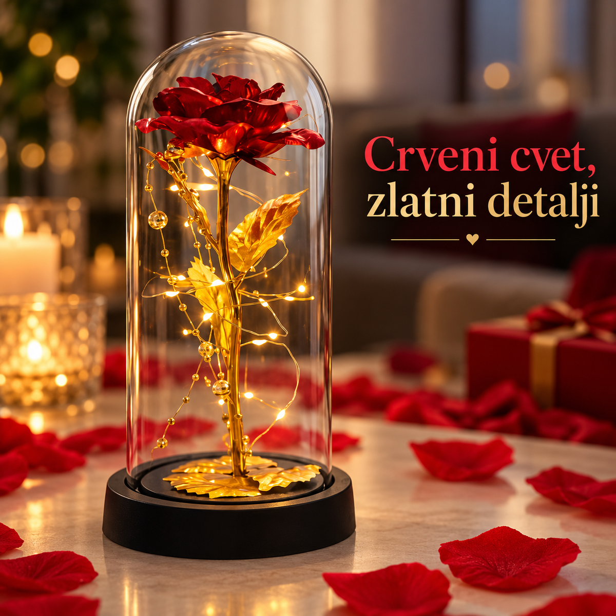 ZLATNA RUŽA U STAKLU – detalji i izgled