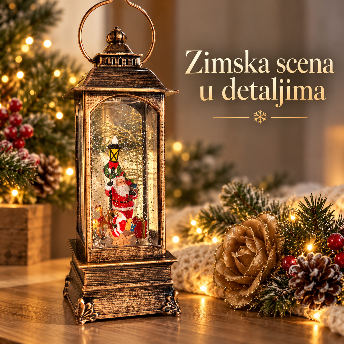 Novogodišnji Fenjer sa Deda Mrazom (VELIKI) – detalji i izgled