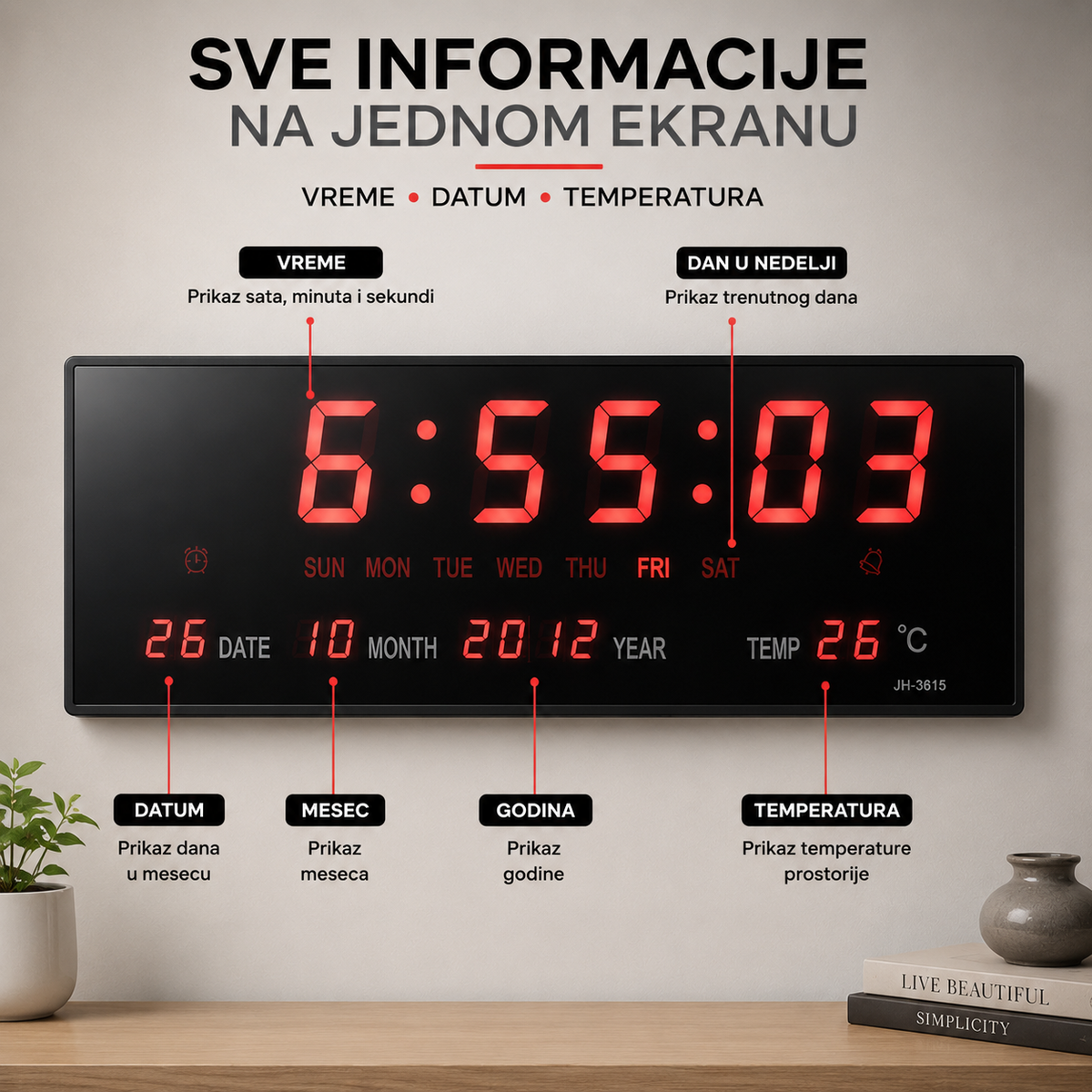 Pametni LED zidni sat (Na baterije)