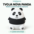 Jedna panda noćna lampa sa belim stopalima i crnim motivima šapica.