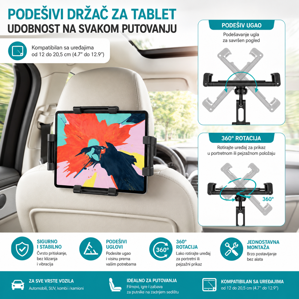 Podesivi držač za tablet i telefon