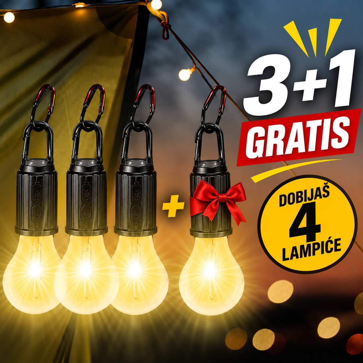 Prenosiva Sijalica Za Kampovanje (3+1 Gratis)