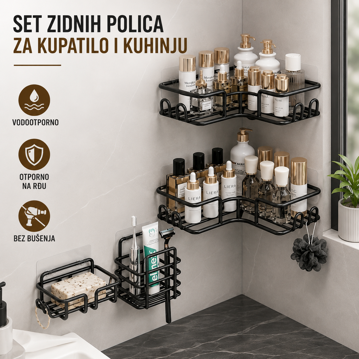 Set zidnih polica za kupatilo i kuhinju