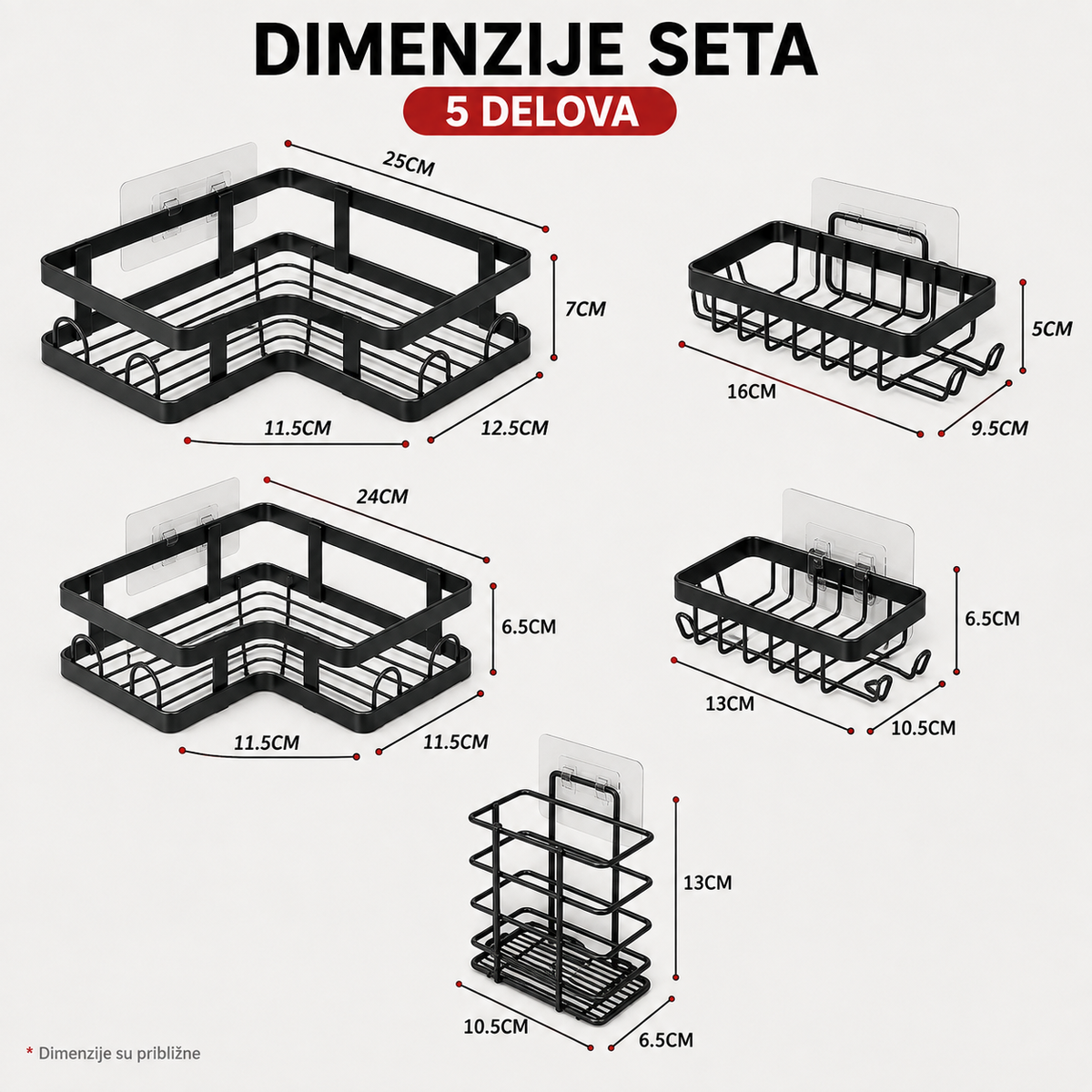 Set zidnih organizatora za kupatilo i kuhinju – 5 delova