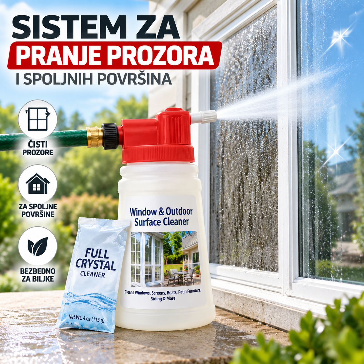 Sistem za pranje prozora sa raspršivačem