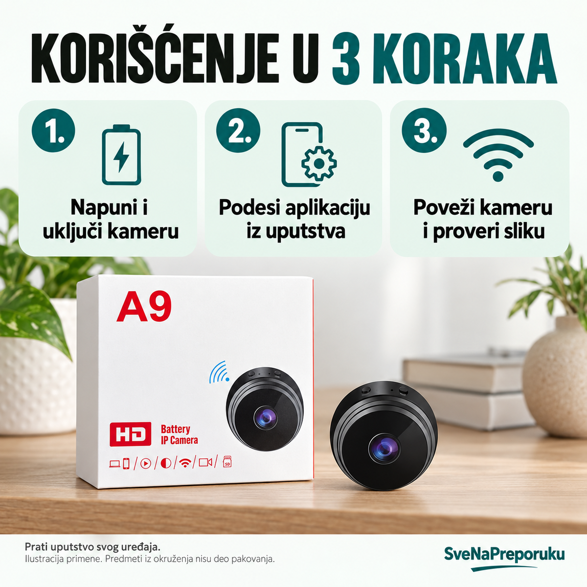 A9 mini Wi-Fi kamera — način korišćenja