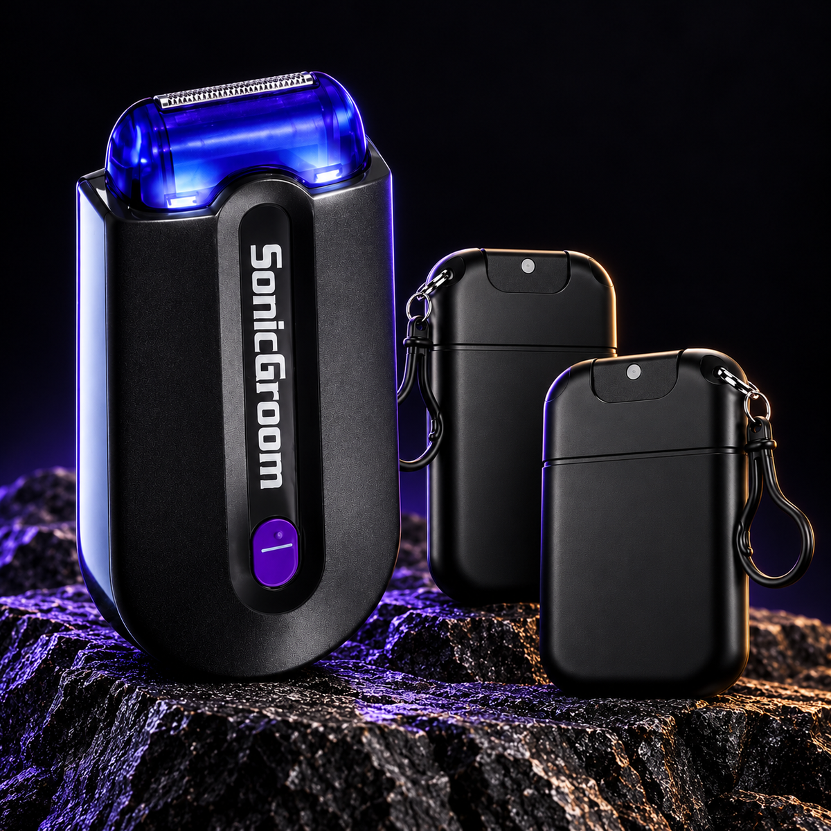 SonicGroom uz dve gratis prazne AromaCard kartice — AI prikaz kompleta.