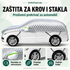 Srebrni prošiveni prekrivač za krov i stakla automobila, sa navlakama za retrovizore i trakama.
